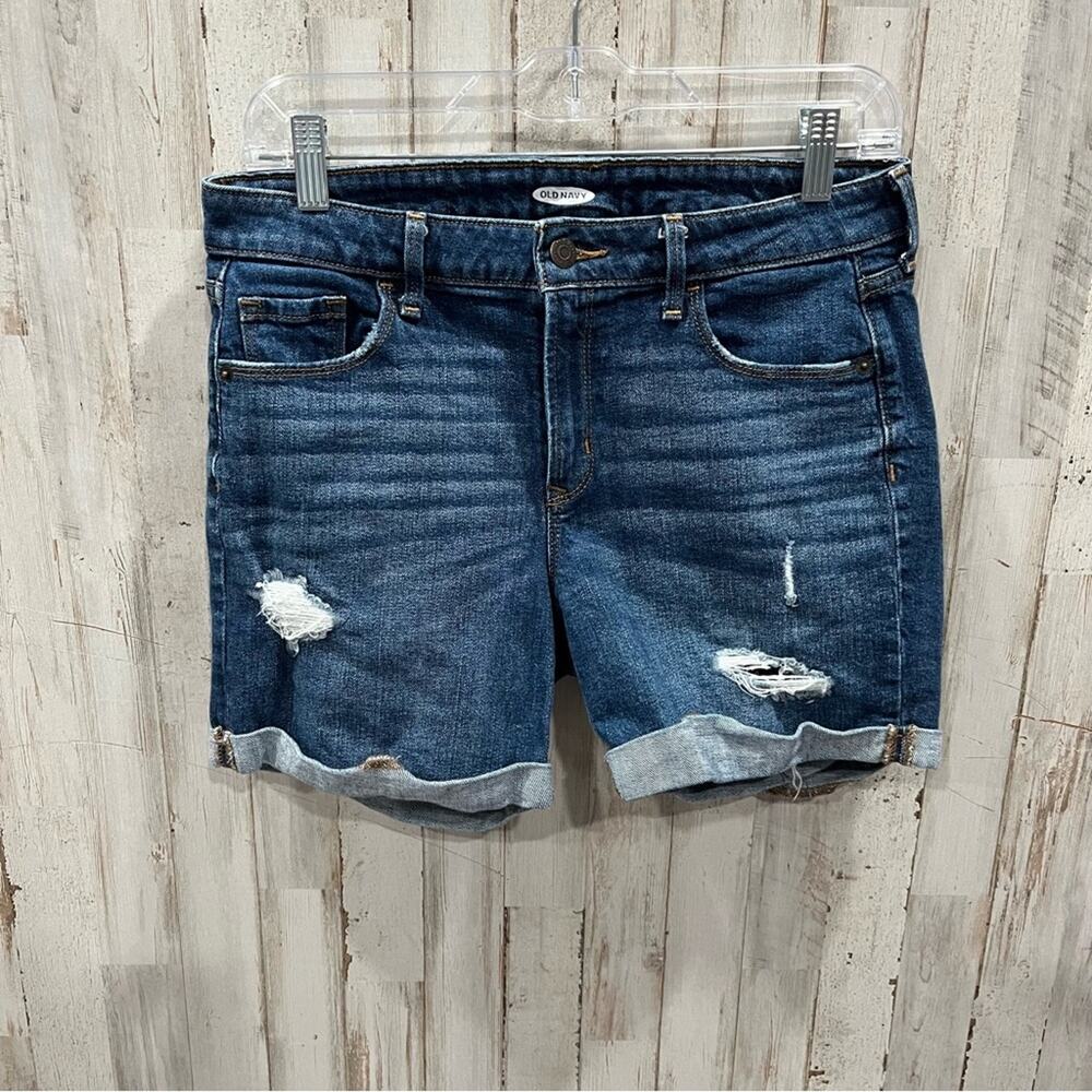 Old Navy Slim Midi Cuffed Distressed Shorts Beach Tree